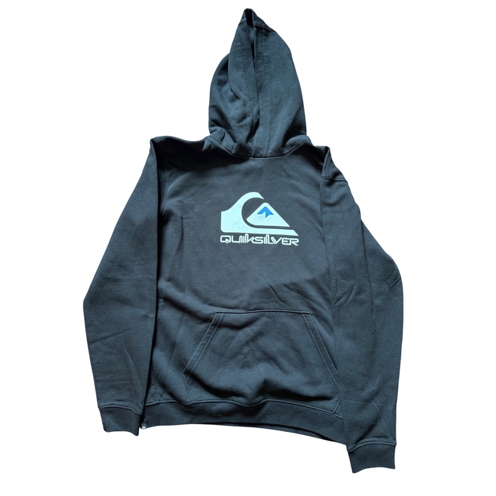 Quiksilver Hoodie Black Pullover Fleece Logo Graphic Sweatshirt Womens XL 16